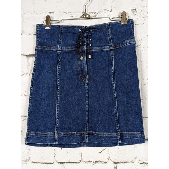 FREE PEOPLE Y2K 90s Women's Femme Corset High Waisted Stretch Denim Skirt Size 4 - Picture 3 of 8